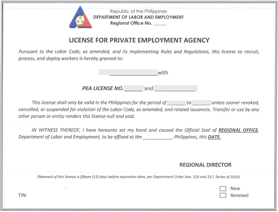 DOLE Private Employment Agency (PEA) License Application