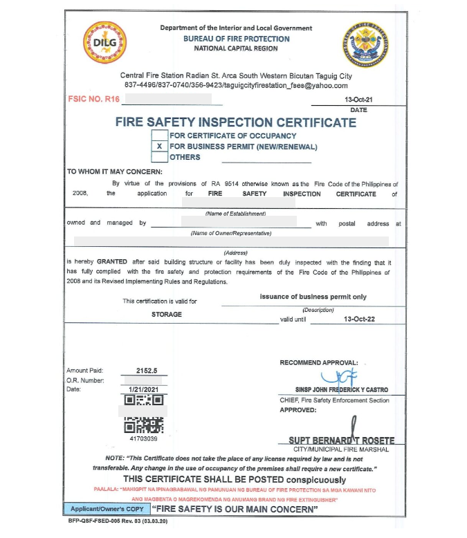 Fire Safety Inspection Certificate (FSIC) Application and Renewal Processes, Requirements, Fees, and More