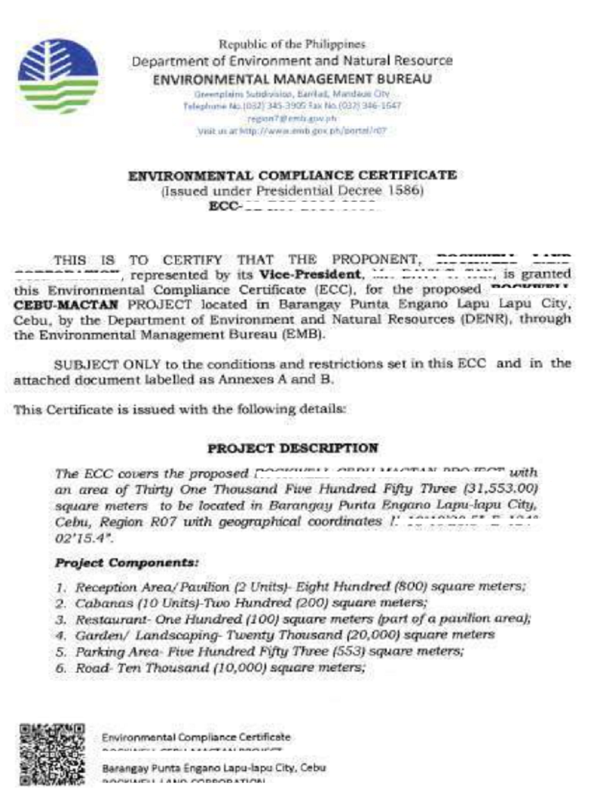 Sample Environmental Compliance Certificate (ECC) in the Philippines